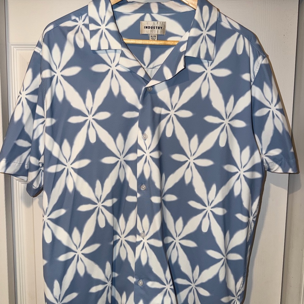 Industry Blue and White Floral Men's Casual Dress Shirt